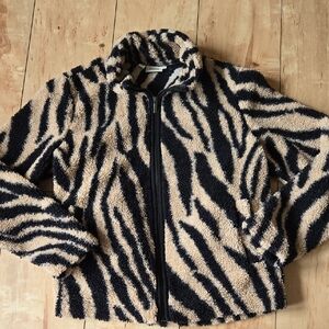 Small FRANSA Beige and Black Zebra Sherpa Zip Jacket